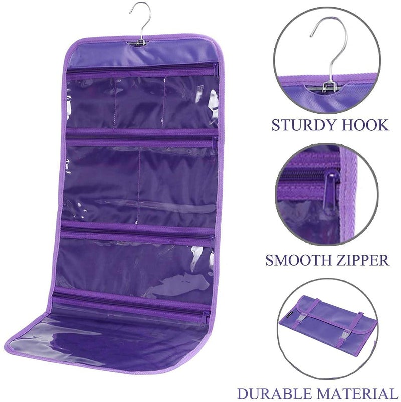 WODISON Foldable Clear Hanging Travel Toiletry Bag Cosmetic Organiser Storage, Purple, One Size - Image 3